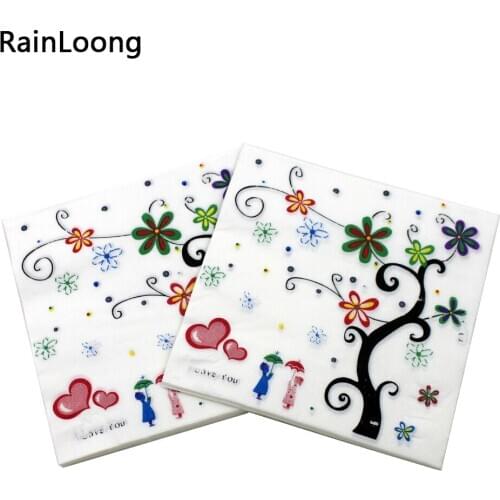 [RainLoong] Flower Paper Napkins With Love Event & Party Tissue Cocktails Napkins Decoration Serviettes 33*33cm 1 pack
