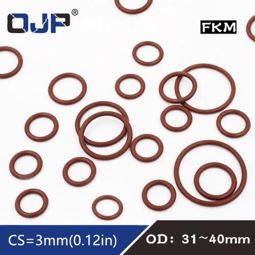 3PCS/lot Fluorine rubber Ring Brown FKM O ring Seal OD31/32/33/34/35/36/37/38/39/40*3mm Rubber O-Ring Seal Oil Ring Fuel Gaskets