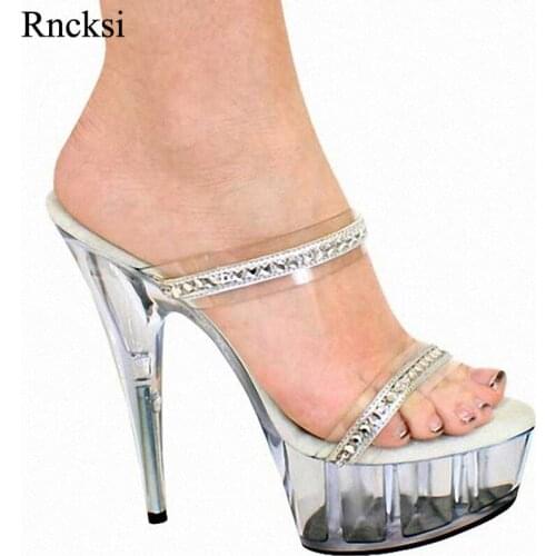 Rncksi New Crystal Shoes Wedding Shoes Performance Slippers 15cm High-Heeled Women Shoes 6 Inch Party Special Dancer Shoes