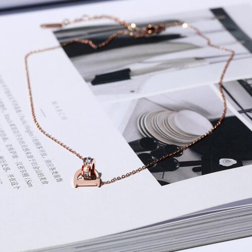 Rose Gold Color Zircon D Letter Pendant Necklace Fashion Titanium Steel Woman Jewelry Prevent Fade & Allergic