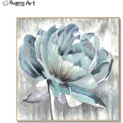 Hand-painted Blooming Blue Flower Oil Painting Large Wall Art Yellow Flower Picture Design Paintings Artwork for Wall Decoration