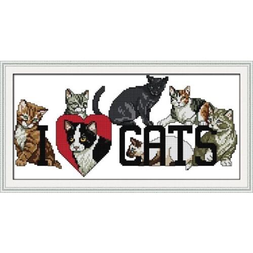 Joy Sunday Needlework,DIY Cross Stitch,Sets for Embroidery Kits,Lovely Cat Animal Pattern Cross-Stitch Painting Home Decor Gift