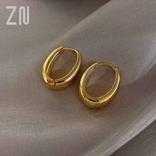 ZN Classic Smooth Metal Earrings Geometric Ellipse Ear Hoop Fashion Korean Style Jewelry Gift Temperament Daily Wear Accessories
