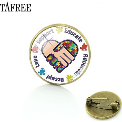 TAFREE alert type 1 diabetes rongd glass brooch pins simple red desgin cameo letters style for Patient health toos jewelry MA74