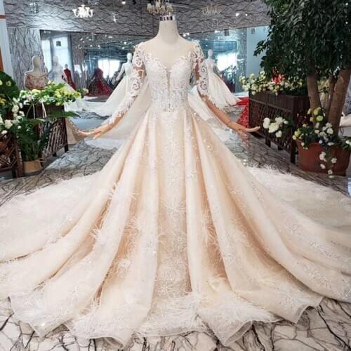 BGW HT43022 Royal Wedding Dress With Feather Handmade European And American Style Tulle Sleeve Wedding Gown 2020 Fashion Design