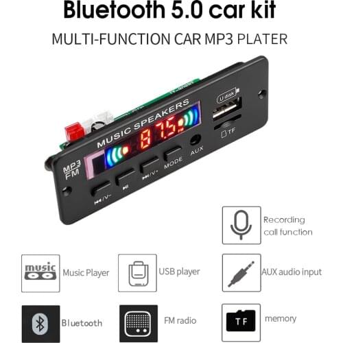 6W Amplifier MP3 Player Decoder Board Color Screen 6V-12V Bluetooth5.0 Handsfree Car FM Radio Module Recording TF USB 3.5 Mm AUX
