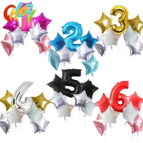 7 pcs Happy Birthday balloons 32inch Number Ballons+Star Foil Helium ball Baby 1 2 3 4 5 Year Party Decoration shower Kids toys