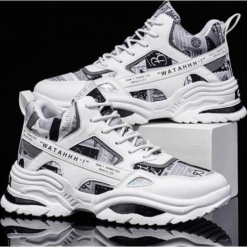 Chunky High-top Mens Sneakers Heighten Fashion Men Casual Shoes Autumn 2021 New Plus Size White Sneakers Damping Tennis Shoes