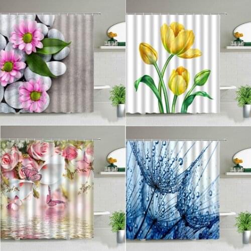 Flowers and water shower curtain set shower curtain gold shower curtain shower curtain waterproof sunflower bathroom sets Scenic