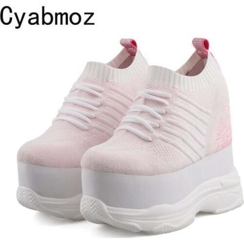 Women shoes ultra high platform Invisible heels casual shoes sneakers breathable mesh lace-up pumps 5/6.5/10/14/16cm