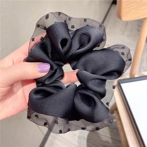 1 Pc Women Hair Accessories Solid Chiffon Scrunchies for Girls Lace Dot Elastics Hair Bands Handmade Women Ponytail Headbands