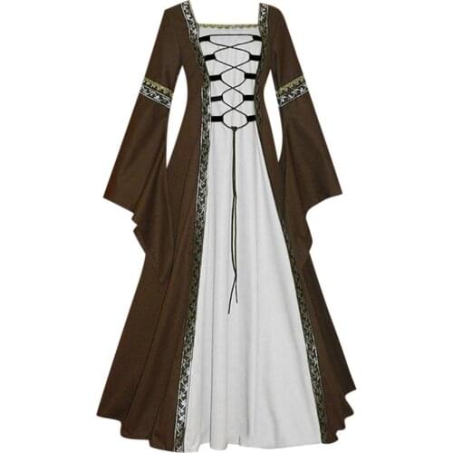 Stylish Bar Elegant Grunge Gothic Autumn Dresses Plus Size Vintage Celtic Medieval Floor Length Renaissance Gothic Cosplay Dress