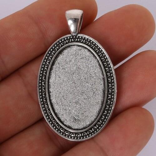 1Pcs 47x29mm silver plated necklace pendant setting cabochon cameo base Tray bezel blank jewelry findings (Inside size:20x30mm)