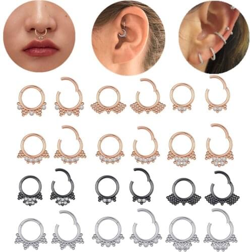 1PCS Stainless Steel Septum Clicker Nose Ring Hinged Hoop Earrings Tragus Piercing Cartilage Hoop Clicker Helix Earring Daith