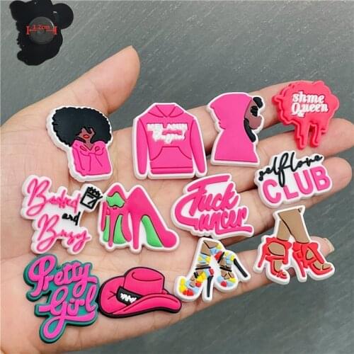 12PCS PVC Pink Fridge Magnetic Sticker Pretty Girl Selflove Club Queen Melanin Heels Hat Refrigerator Magnet Stationery Toy Kids