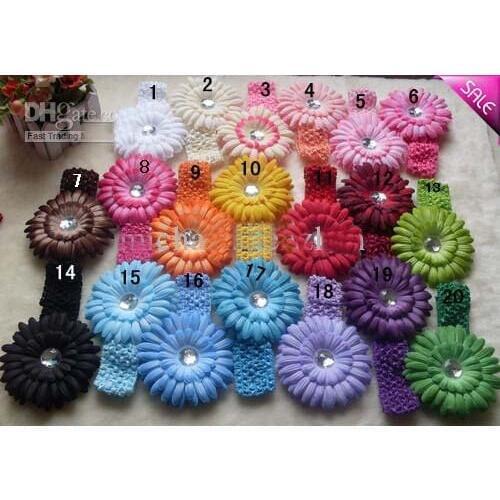 120pcs 4" Gerbera Childrens Hair Accessories baby Girls Flower Clip + 1.5" Hair Headband