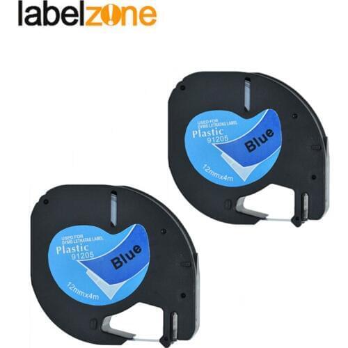2pcs 12mm Compatible Dymo Letratag 91205 Plastic Tape LT91205 Label Ribbon 12mm*4m Balck on Blue for Letra tag Label Printers