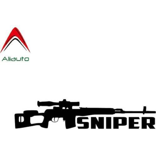 Aliauto Personality Fashion Car Sticker Gun Sniper Vinyl Waterproof Sunscreen Anti-UV Reflective Decals Black/silver,14cm*3cm