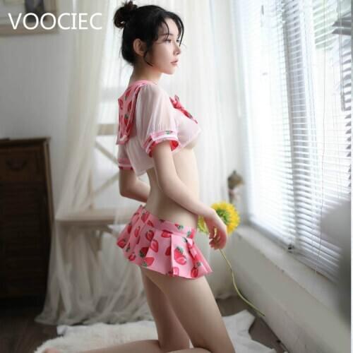 Anime JK Uniform Sexy Lingerie Erotic See Through Cosplay Costumes Kawaii Lace Top Panties for Women Sailor School Girl Outfit
