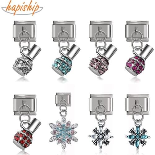 Hapiship Bracelet Charms 2021 Original Daisy Bottles Snowflake Fit 9mm Bracelet Stainless Steel Jewelry Making DJ075