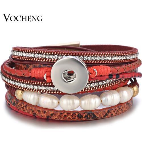 10pcs/lot Vocheng Snap Charms Bracelet Leather Multilayer with Pearl Crystal Magnet Clasp for 18mm Button 3 Colors NN-602*10