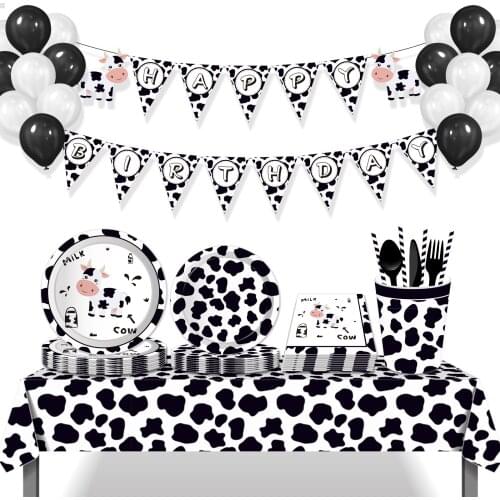 Farm Cow Theme Birthday Party Animal Party Cow Decoration Disposable Cup Plate Tablecloth Baby Shower Balloon Decoration