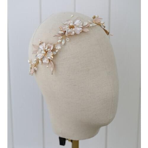 Floralbride Ins style Handmade Opal Crystal Freshwater Pearl Alloy Flower Wedding Headband Bridal Bridesmaids Women Hair Jewelry