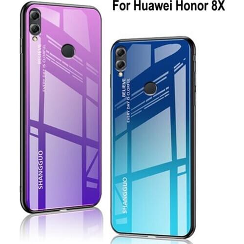 Gradient Aurora Phone Case For Huawei Honor 8X Tempered Glass Back Case For Honor 8X Luxury Clear Mirror Cover Honor8X capa