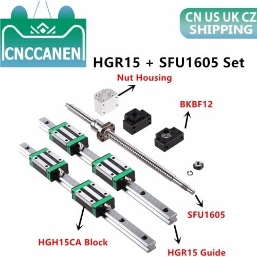 HGR15 Square Linear Guides Rail 2set HGR15+ Block HGH15CA +SFU1605 Ball Screw Lead 5mm + BKBF12 +Nut Housing CNC Linear Actuator