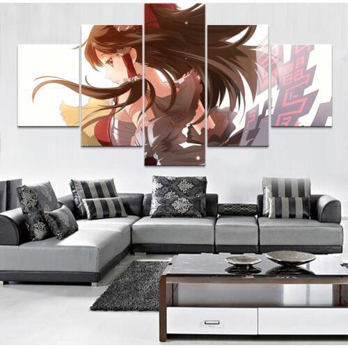 Canvas Modern Pictures Home Decor 5 Pieces Touhou Reimu Hakurei Painting Wall Art Prints Anime Poster Modular Living Room Framed