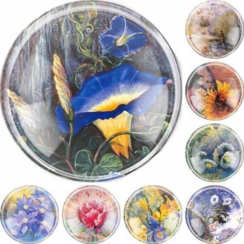 Handmade 6 Size Glass Morning glory Flower Flatback Camo Cabochon Domed DIY Jewelry Charm Photo Pendant Setting