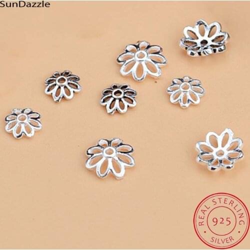 6pcs Real Solid 925 Sterling Titanium Silver Flower Spacer Bead Caps Connector Torus End Bead Cap DIY Jewelry Making Findings