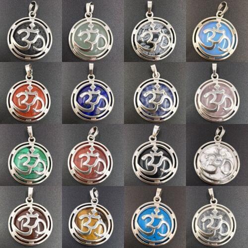 Crystal Howlite Tiger Eye Aventurtine Malachite Carnelian Lapis Lazuli Opal Round Pendant 1Pcs WB747