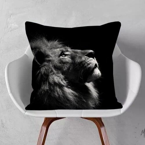 Lion Tiger Elephant Cushion Cover Decoration White Black Animal Pillow Case 45X45cm Good Quality Beige Linen Kissenbezug