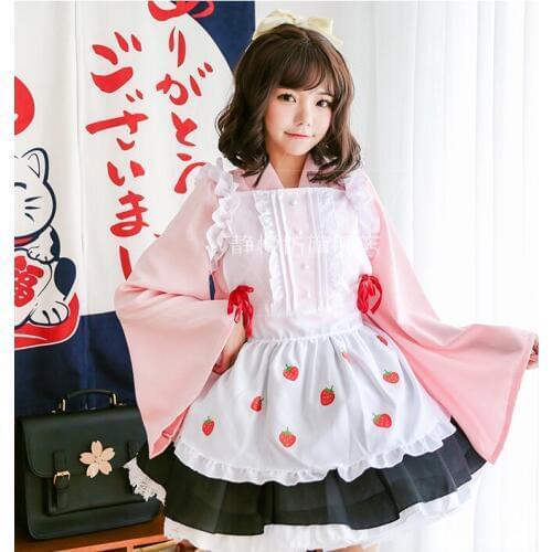 Hot Anime Card Captor COSPLAY KINOMOTO SAKURA COS Halloween Party COS Strawberry and wind maid outfit Costumes Sets