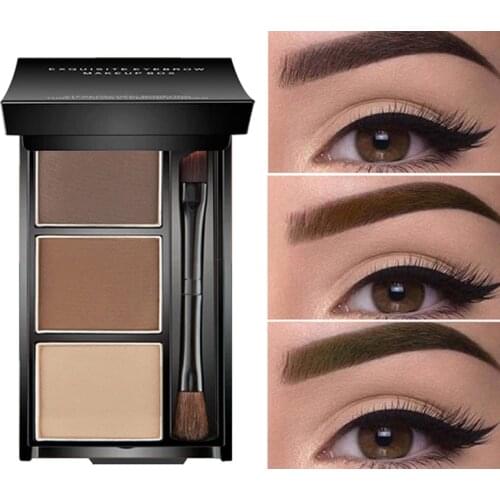 Fashion 3 Colors Eyebrow Powder Makeup Palette Waterproof Shade for Eyebrow Enhancer Cosmetic Brush Mirror Box Make Up Tools Set