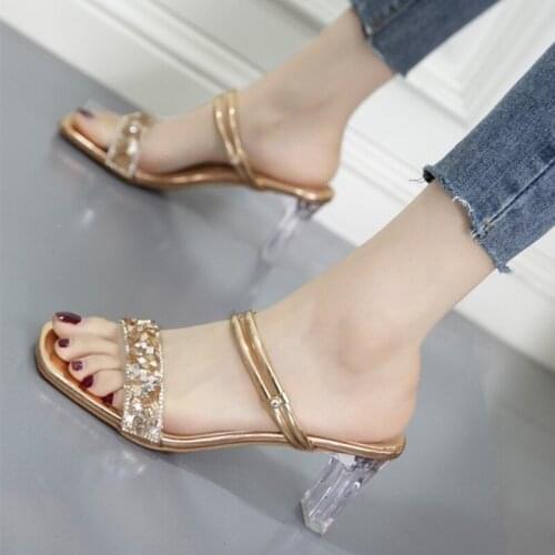 Fashion Women Sandals High Heels 2.36 Inches Beautiful Shinning Leisure Slippers（Size 35-41