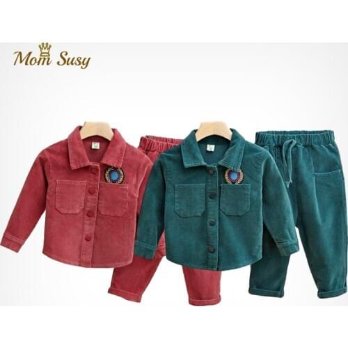 Fashion Baby Boy Girl Clothes Set Corduroy Shirt+Pant 2PCS Kids Clothing Suit Long Sleeve Spring Autumn Winter 1-7Y Baby Clothes
