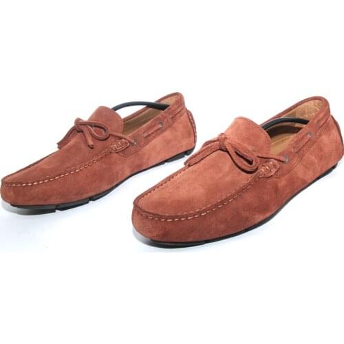 Handmade Rusty Red Moccasins with Flexible Rubber Sole, Rust Color Real Calf Suede, Leather Insole, Casual Comfort Style for Men