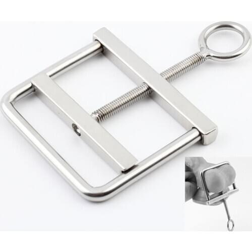 Stainless Steel Male Scrotum Bondage Extruder Slave Penis Torture Cock Squeeze Tools Adjustable BDSM Adult Game Sex Toys for Men