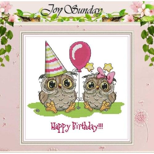 Owl Happy birthday cartoon counted 11CT 14CT Cross Stitch Sets DIY Chinese Cross-stitch Kits Embroidery Needlework home decor