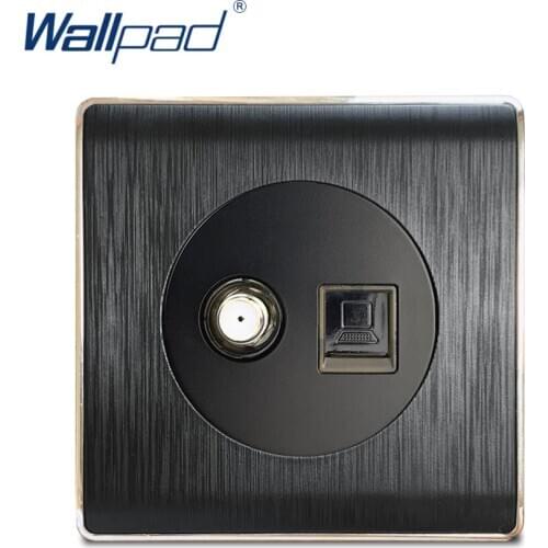 Wallpad SAT DATA Satellite RJ45 Wall Socket Electric Outlet Black PC Brushed Panel For Home