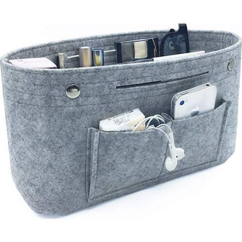 Makeup Storage Organizer,Felt Cloth Insert Cosmetic Bag Multi-pockets Fits in Handbag Cosmetic Toiletry Bag for Travel Organizer