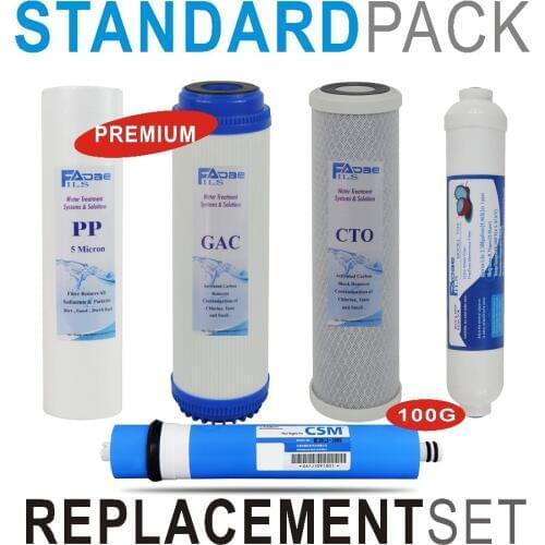 Premium Reverse Osmosis System Replacement Filter Set 5 Stage Filters with 100 GPD RO membrane - 5pcs/lot