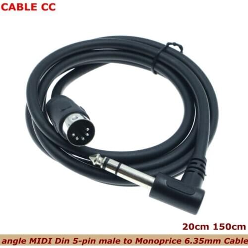 90 degree right angle MIDI Din 5-pin male to Monoprice 6.35mm (1/4 inch) male TRSE electric piano audio mixer stereo audio cable