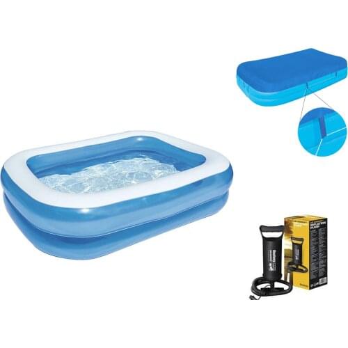 Campaign 3'Lü Mega Size Rectangle Inflatable Family Pool + Pump + Sealing Cover (262x175x51 Cm) Summer, Hot, Sun, Swim, Holiday