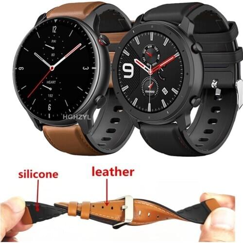 Leather + Silicone Bracelet Band For Amazfit GTR2 47mm Pace Stratos 3 2 Watch Strap For Huawei Watch GT Honor Magic Correa