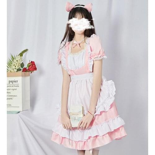 Sexy Maid Costume Lace Cosplay Pink Cat Maid Lolita Dress Uniform Casual Ladies Cosplay Maid Dress One Piece Clothing