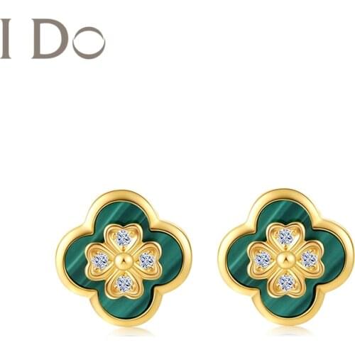 I Do Four Leaf Clover Series Fine Earring Real 18 K Gold Earring Genuine Diamond Earring Love Gift For Women Fine Jewelry