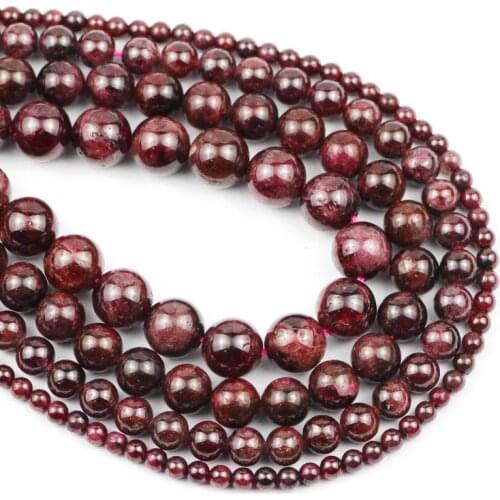 Dark Red Garnet Natural Stone 4 6 8 10 12MM Round Spacer Loose Beads For Trendy Jewelry Making DIY Bracelet Pendant Accessories